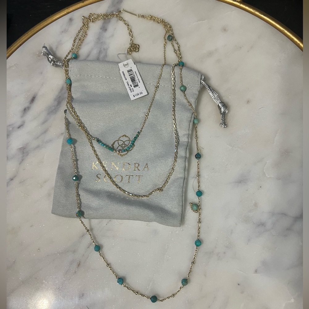 Scarlet Triple Strand Necklace in Gold and Amazonite Mix